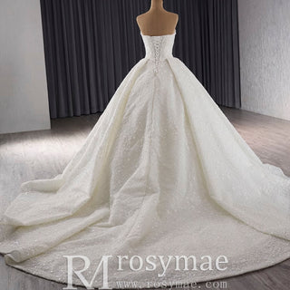 Beaded Flower Wedding Dress Ball Gown Sparkly Quince Dress - Rosymae
