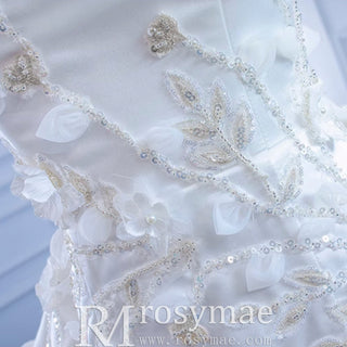 Beaded Handmade Flower Satin Strapless Wedding Dress - Rosymae