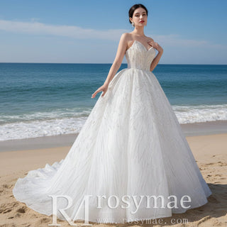 Beaded Lace Apliqued Ball Gown Wedding Dress Strapless Bridal Gown - Rosymae