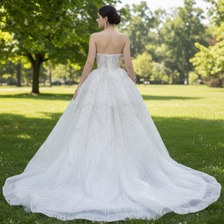 Beaded Lace Apliqued Ball Gown Wedding Dress Strapless Bridal Gown - Rosymae