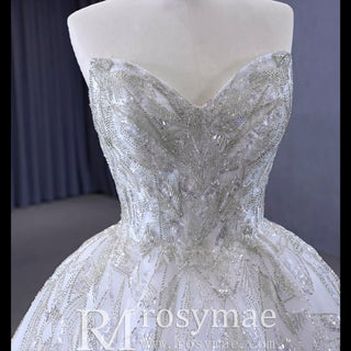 Beaded Lace Apliqued Ball Gown Wedding Dress Strapless Bridal Gown - Rosymae