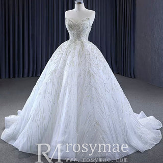 Beaded Lace Apliqued Ball Gown Wedding Dress Strapless Bridal Gown - Rosymae
