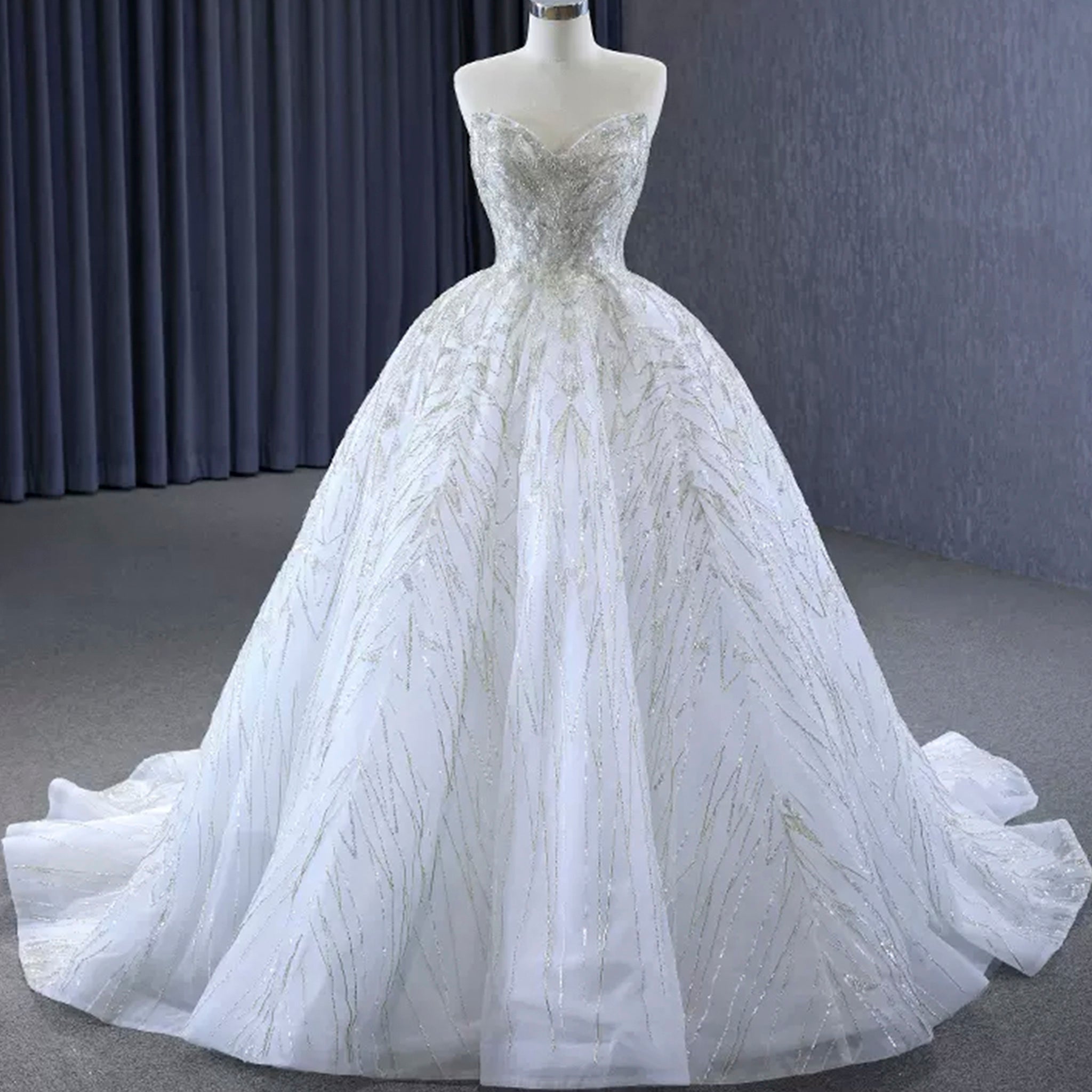 Beaded Lace Apliqued Ball Gown Wedding Dress Strapless Bridal Gown - Rosymae