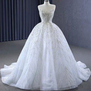 Beaded Lace Apliqued Ball Gown Wedding Dress Strapless Bridal Gown - Rosymae