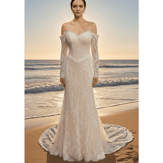 Beaded Lace Mermaid Wedding Dress with Sequins & Eyelash Lace Hem