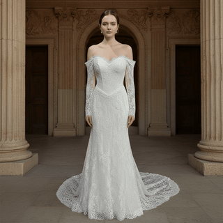 Beaded Lace Mermaid Wedding Dress with Sequins & Eyelash Lace Hem