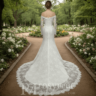 Beaded Lace Mermaid Wedding Dress with Sequins & Eyelash Lace Hem