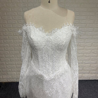 Beaded Lace Mermaid Wedding Dress with Sequins & Eyelash Lace Hem