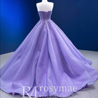 Beaded Lavender Ball Gown Quince Dress with Removable Sleeves - Rosymae