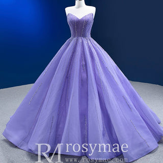 Beaded Lavender Ball Gown Quince Dress with Removable Sleeves - Rosymae