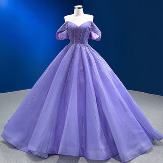 Beaded Lavender Ball Gown Quince Dress with Removable Sleeves - Rosymae