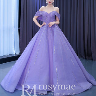 Beaded Lavender Ball Gown Quince Dress with Removable Sleeves - Rosymae