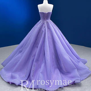 Beaded Lavender Ball Gown Quince Dress with Removable Sleeves - Rosymae