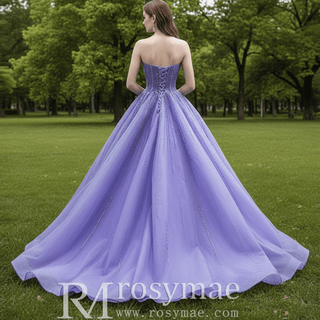 Beaded Lavender Ball Gown Quince Dress with Removable Sleeves - Rosymae
