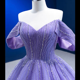 Beaded Lavender Ball Gown Quince Dress with Removable Sleeves - Rosymae