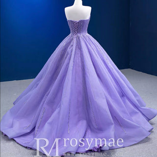 Beaded Lavender Ball Gown Quince Dress with Removable Sleeves - Rosymae