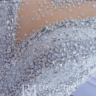 Beaded Mermaid Ruffle Wedding Dress High Neck Trumpet Bridal Gown - Rosymae