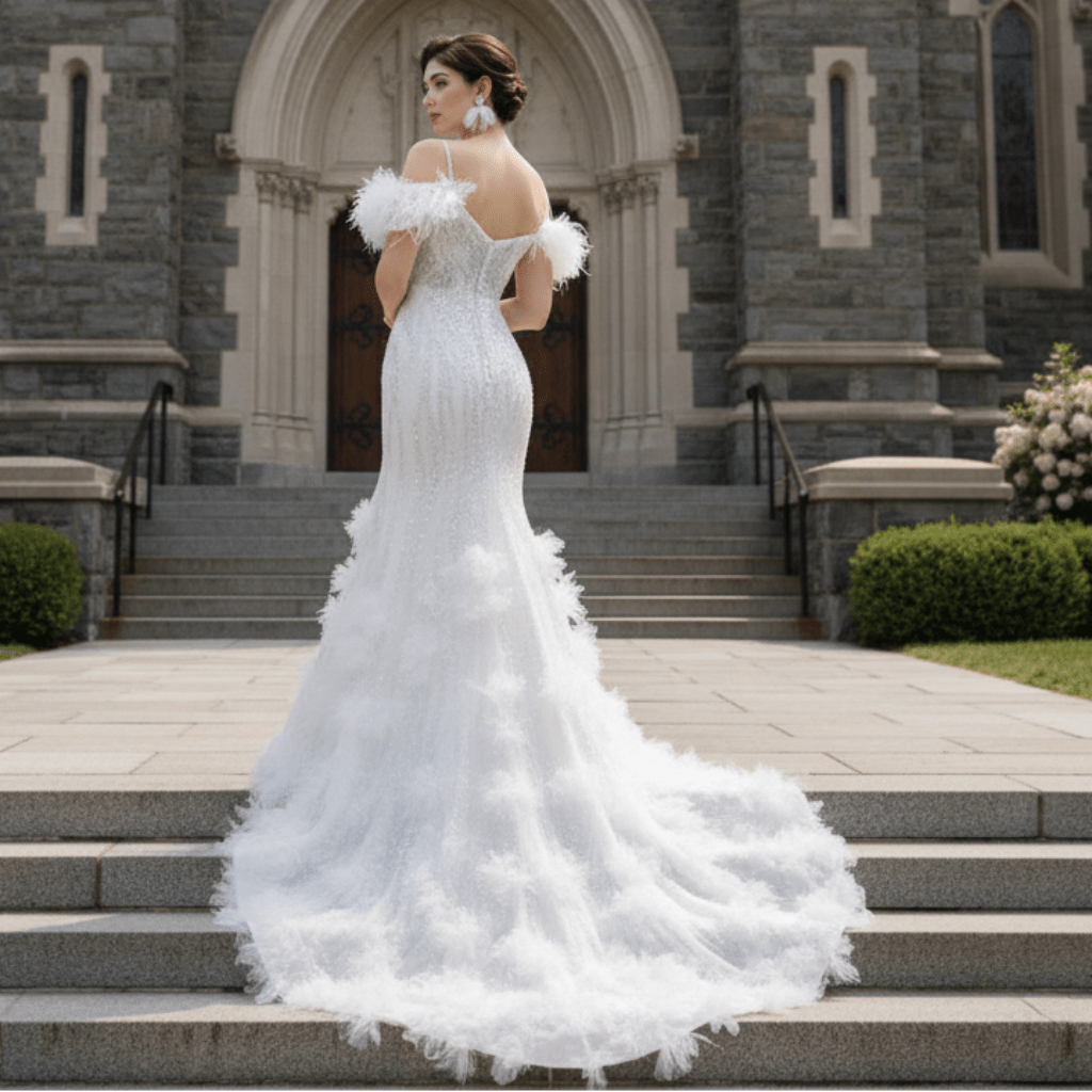Beaded Mermaid Ruffle Wedding Dresses Spaghetti Strap Wedding Gown - Rosymae