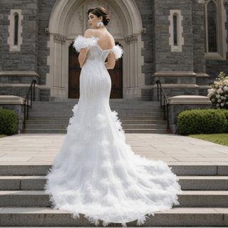Beaded Mermaid Ruffle Wedding Dresses Spaghetti Strap Wedding Gown - Rosymae