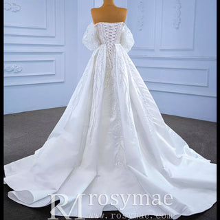 Beaded Modern Off the Shoulder Wedding Dress with Detachable Skirt - Rosymae