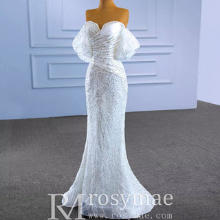Beaded Modern Off the Shoulder Wedding Dress with Detachable Skirt - Rosymae