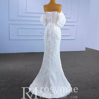 Beaded Modern Off the Shoulder Wedding Dress with Detachable Skirt - Rosymae