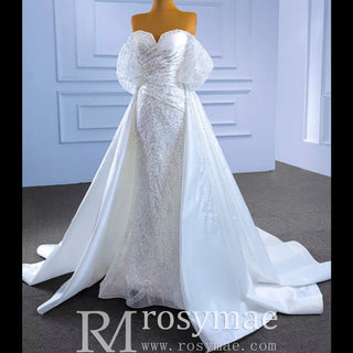 Beaded Modern Off the Shoulder Wedding Dress with Detachable Skirt - Rosymae