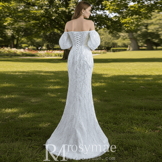 Beaded Modern Off the Shoulder Wedding Dress with Detachable Skirt - Rosymae
