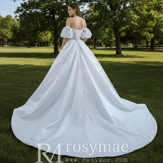 Beaded Modern Off the Shoulder Wedding Dress with Detachable Skirt - Rosymae