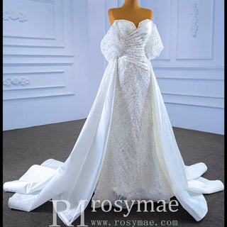 Beaded Modern Off the Shoulder Wedding Dress with Detachable Skirt - Rosymae