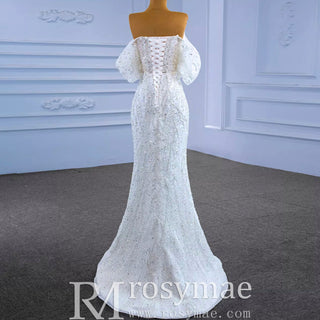 Beaded Modern Off the Shoulder Wedding Dress with Detachable Skirt - Rosymae