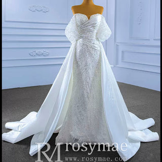 Beaded Modern Off the Shoulder Wedding Dress with Detachable Skirt - Rosymae