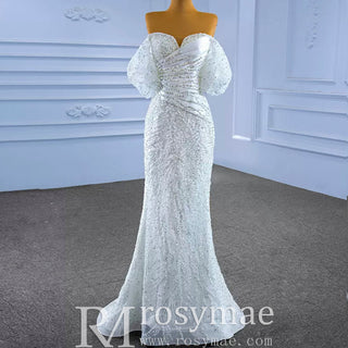 Beaded Modern Off the Shoulder Wedding Dress with Detachable Skirt - Rosymae