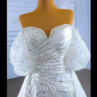 Beaded Modern Off the Shoulder Wedding Dress with Detachable Skirt - Rosymae