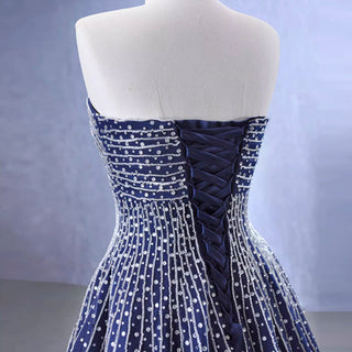 Beaded Navy Blue Wedding Dress Strapless Formal Prom Ball Gowns - Rosymae