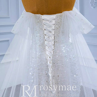Beaded Off the Shoulder Mermaid Wedding Dress with Long Cape Sleeve - Rosymae