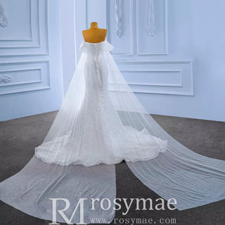 Beaded Off the Shoulder Mermaid Wedding Dress with Long Cape Sleeve - Rosymae