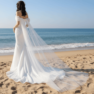 Beaded Off the Shoulder Mermaid Wedding Dress with Long Cape Sleeve - Rosymae