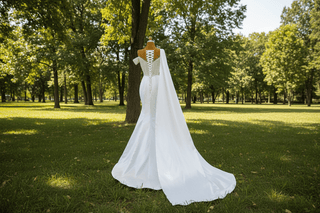 Beaded Pearl Mermaid Satin Wedding Dress with High Back - Rosymae