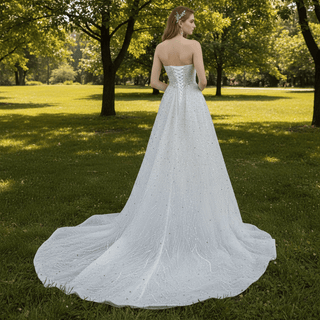 Beaded Pearl Mermaid Wedding Dresses with Detachable Skirt - Rosymae