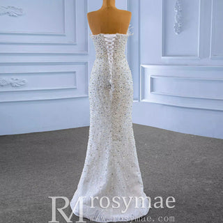 Beaded Pearl Mermaid Wedding Dresses with Detachable Skirt - Rosymae