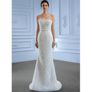 Beaded Pearl Mermaid Wedding Dresses with Detachable Skirt - Rosymae