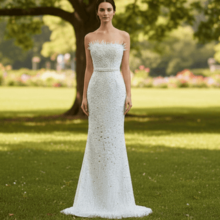 Beaded Pearl Mermaid Wedding Dresses with Detachable Skirt - Rosymae