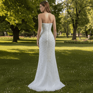 Beaded Pearl Mermaid Wedding Dresses with Detachable Skirt - Rosymae