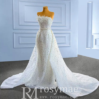 Beaded Pearl Mermaid Wedding Dresses with Detachable Skirt - Rosymae