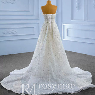 Beaded Pearl Mermaid Wedding Dresses with Detachable Skirt - Rosymae