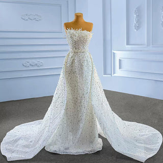 Beaded Pearl Mermaid Wedding Dresses with Detachable Skirt - Rosymae