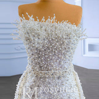 Beaded Pearl Mermaid Wedding Dresses with Detachable Skirt - Rosymae