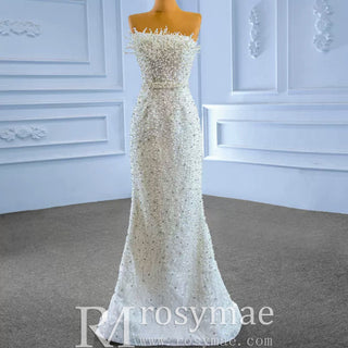 Beaded Pearl Mermaid Wedding Dresses with Detachable Skirt - Rosymae