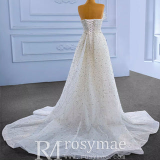 Beaded Pearl Mermaid Wedding Dresses with Detachable Skirt - Rosymae